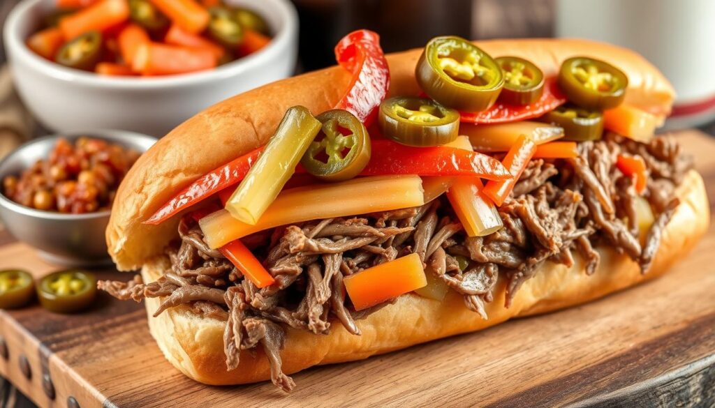 Hot giardiniera beef sandwich toppings