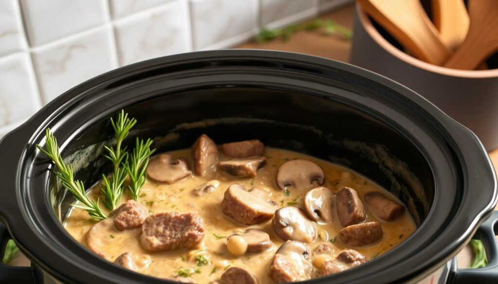 slow cooker beef stroganoff